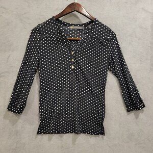 Polka Dots Sheer Shirt Women's Size XS Classic 3/4 Sleeve Office Buttons